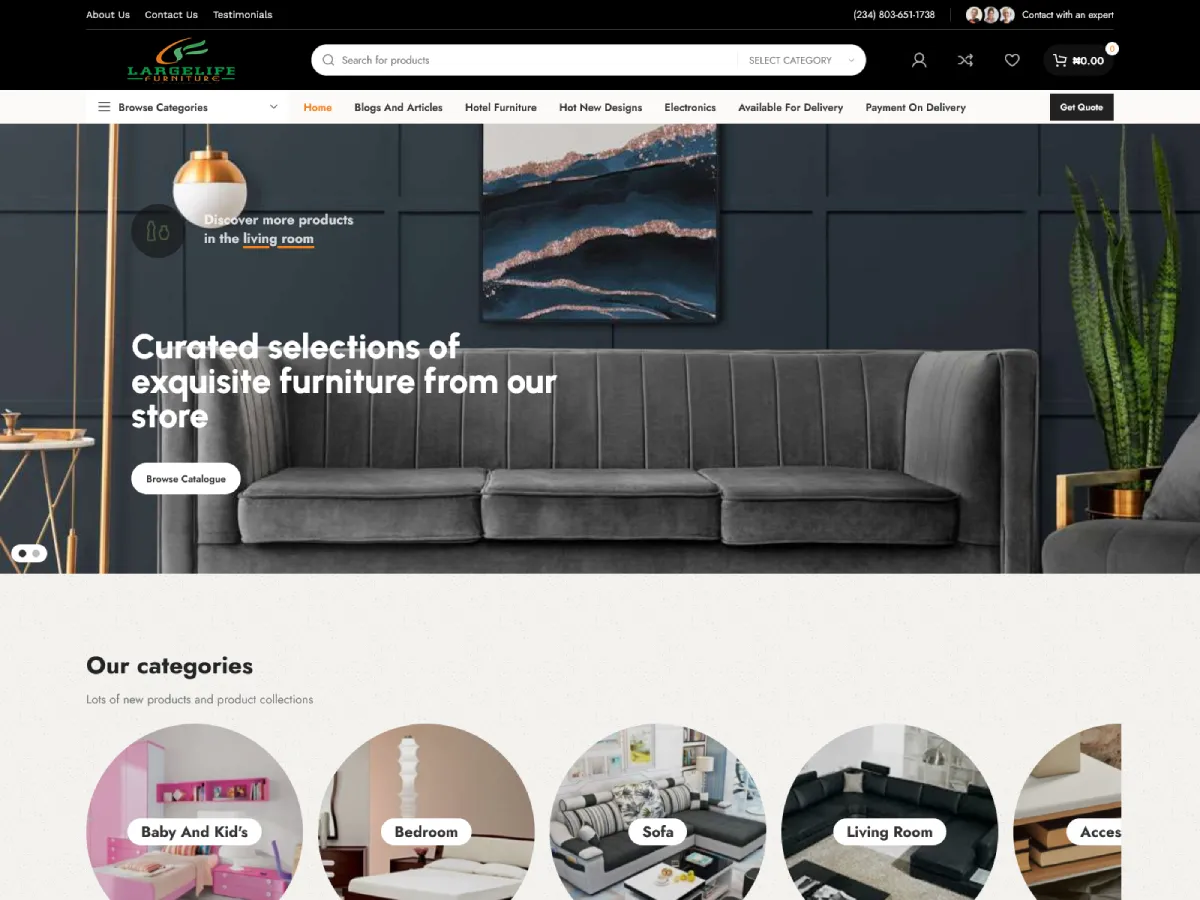 Largelife Furniture website screenshot — project by Johnnybits